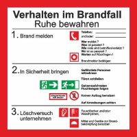 Brandschutzaushang Verhalten im Brandfall mit Symbolen nach BGV A8 Brandschutzaushang Verhalten im Brandfall mit Symbolen nach BGV A8