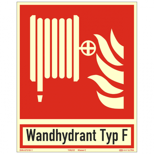 Brandschutzzeichen Löschschlauch mit Zusatz Wandhydrant Typ F nach ISO 7010 (F002)