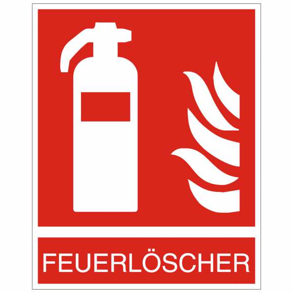 Brandschutzzeichen Feuerlöscher mit Text nach ISO 7010 (F001)