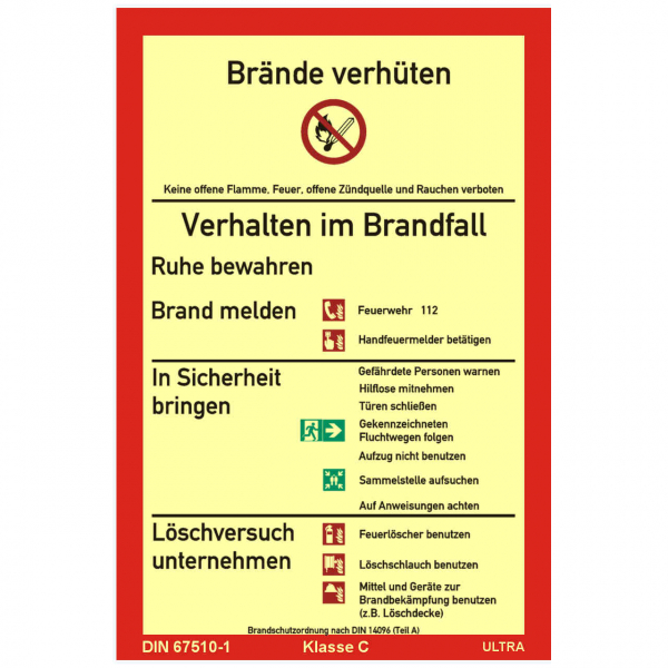 Sicherheitsaushang Brandschutzordnung nach DIN 14096-1 (Teil A) ISO 7010