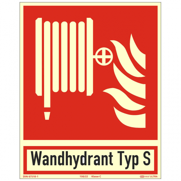 Brandschutzzeichen Löschschlauch mit Zusatz Wandhydrant Typ S nach ISO 7010 (F002)