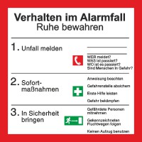 Brandschutzaushang Verhalten im Alarmfall mit Symbolen nach BGV A8 Brandschutzaushang Verhalten im Alarmfall mit Symbolen nach BGV A8