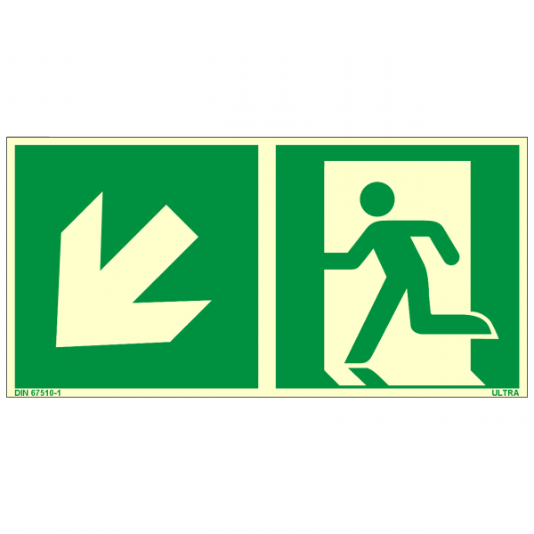 Rettungszeichen Rettungsweg links abwärts nach ISO 7010 (E001) ASR A1.3