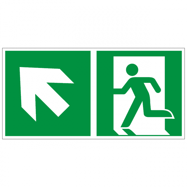 Rettungszeichen Rettungsweg - Notausgang links aufwärts nach ISO 7010 (E001) / ASR A1.3