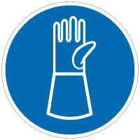 Gebotszeichen Handschuhe mit Pulsschutz benutzen