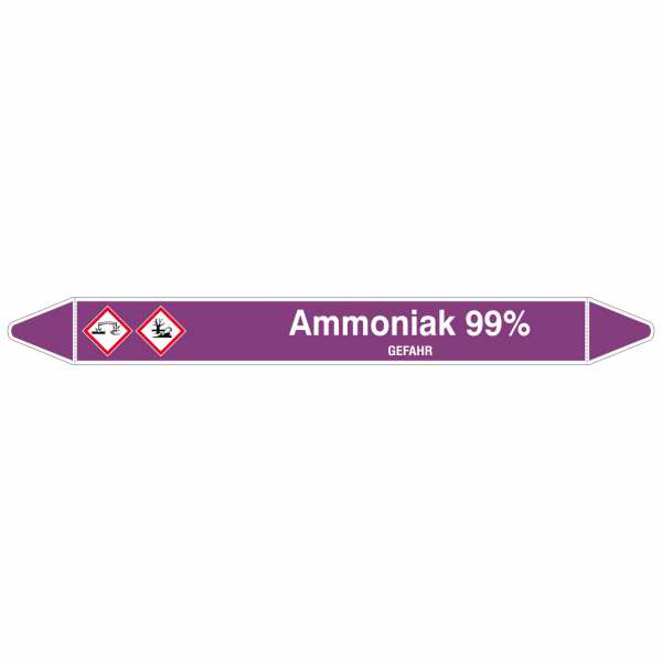 Brady Rohrmarkierer mit Text Ammoniak 99 % - GEFAHR
