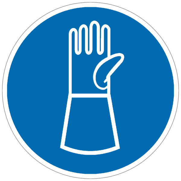 Gebotszeichen Handschuhe mit Pulsschutz benutzen