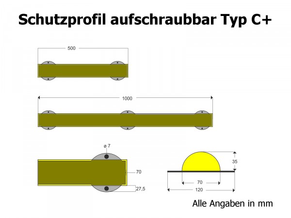 Flächenschutzprofil Knuffi® Typ C+, anschraubbar