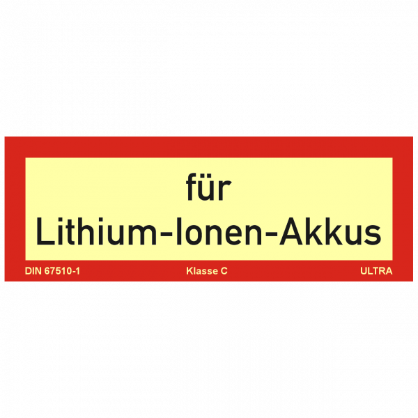 Brandschutzschild mit Text für Lithium-Ionen-Akkus