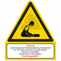 Kombiwarnschild Warnung vor Erstickungsgefahr W041 + Text Löschvorgang von außen