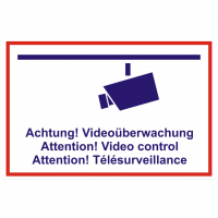 Hinweisschild - Achtung! Videoüberwachung, 300x200mm, mehrsprachig