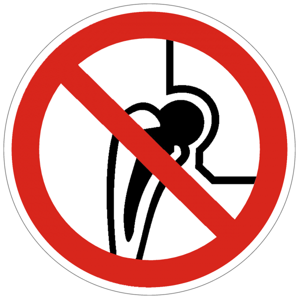 Verbotszeichen Verbot für Personen mit Metallimplantaten nach BGV A8 (P16)