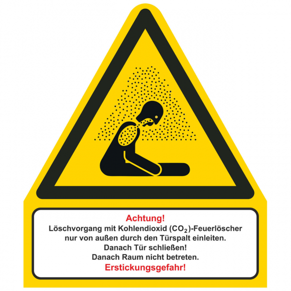 Kombiwarnschild Warnung vor Erstickungsgefahr W041 + Text Löschvorgang von außen