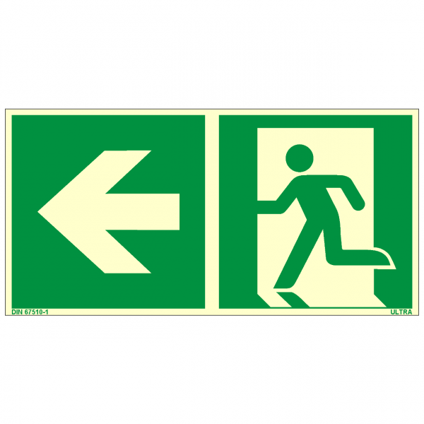 Rettungszeichen Rettungsweg - Notausgang links nach ISO 7010 (E001) / ASR A1.3