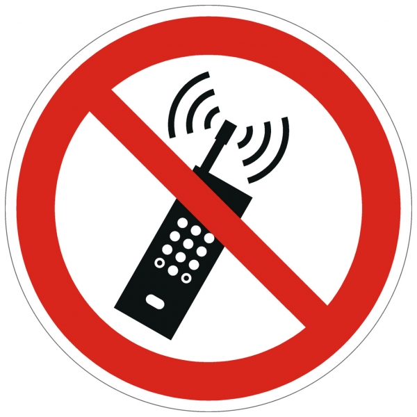 Verbotszeichen Eingeschaltete Mobiltelefone verboten nach ISO 7010 (P013)