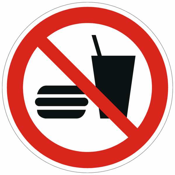 Verbotszeichen Essen und Trinken verboten nach ISO 7010 (P022)