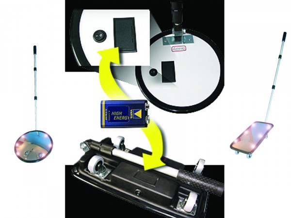 Dancop IS-L 35 Acryl Inspektionsspiegel Mit Licht – 350 Mm Durchmesser, Teleskoparm (40-110 Cm), Rollenfüße, TÜV-geprüft